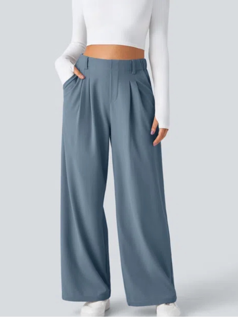 HALARA FLEX Wide-Leg Pleated Pants in Mountain Spring Blue Size M